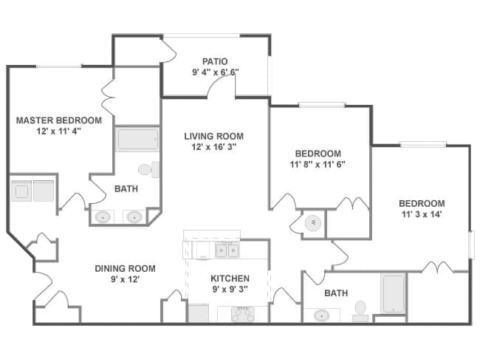 Cumberland floor plan, 3 bedroom, 2 bathroom, 1384 square feet