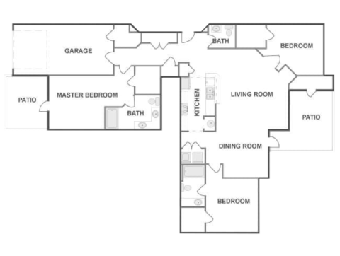 B3A floor plans, 3 bedrooms, 2.5 bathrooms, 1619 square feet