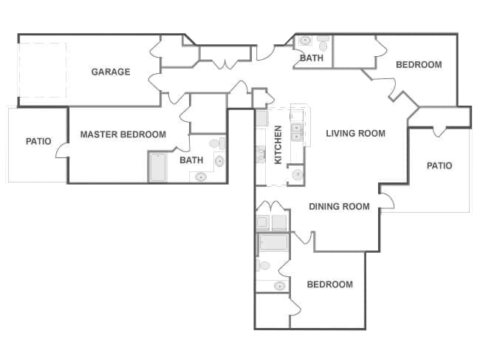 B3A floor plans, 3 bedrooms, 2.5 bathrooms, 1619 square feet