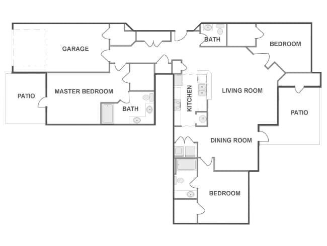 B3A floor plans, 3 bedrooms, 2.5 bathrooms, 1619 square feet